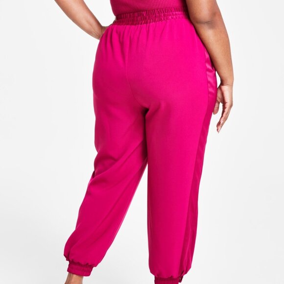 #M19 Nina Parker Trendy Plus Size Wide-Leg Joggers Sangria - Picture 2 of 3